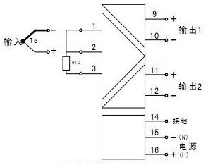 單路熱電偶/熱電阻輸入，雙路輸出（一進二出）