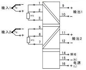 雙路熱電偶/熱電阻輸入，雙路輸出（二進二出）