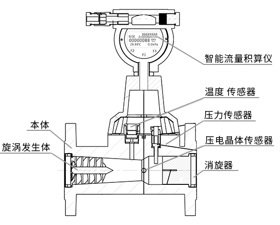 氣體旋進旋渦流量計結構圖