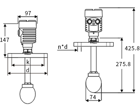 水滴天線型雷達物位計產品尺寸