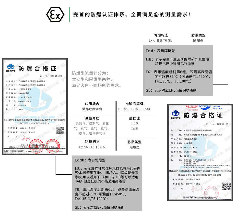 溫壓補償型氣體渦輪流量計防爆認證