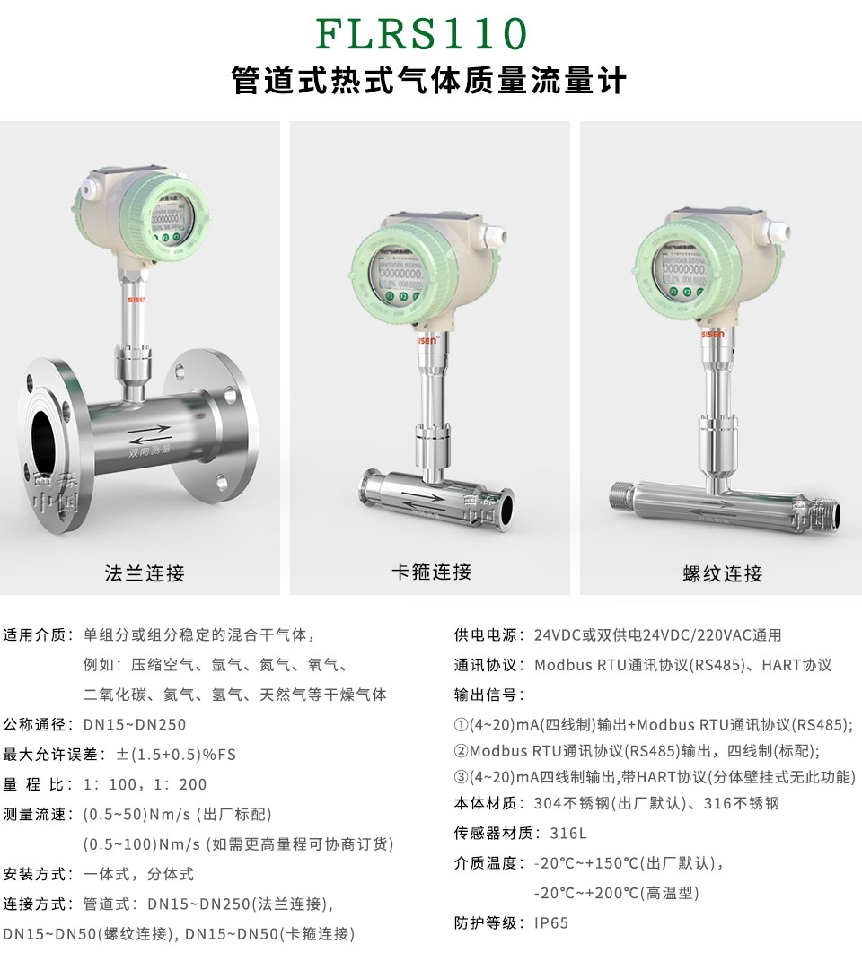 管道式熱式氣體質量流量計