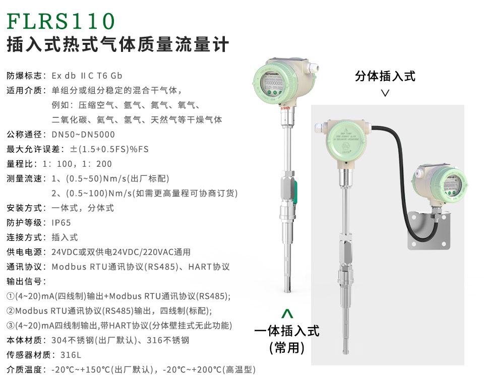 FLRS110插入式熱式氣體質量流量計